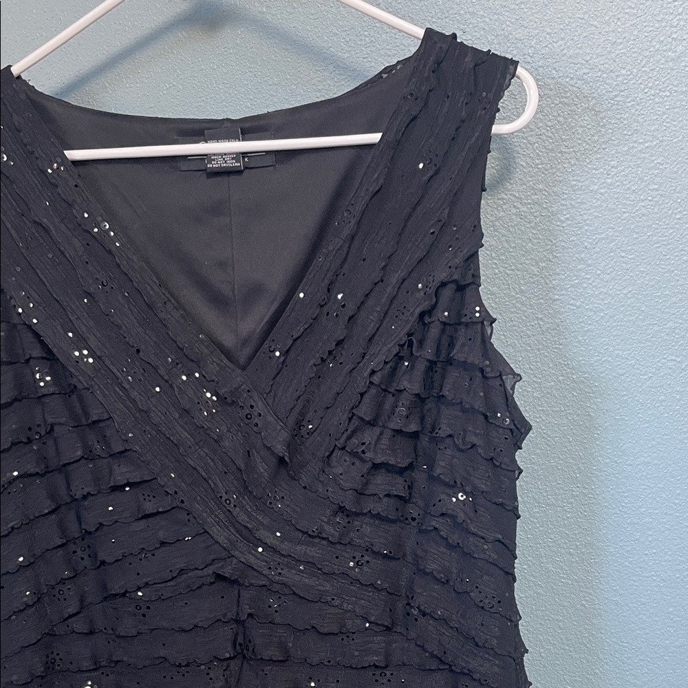 Black Tiered Sequin V-Neck Dress – RB Collection Style – Size 12